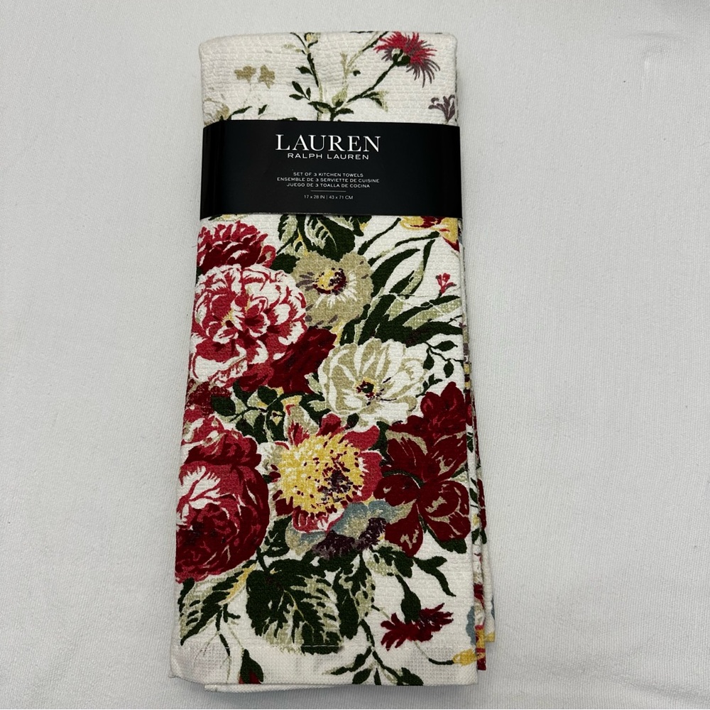 NEW- Lauren Ralph Lauren Floral Terrycloth Kitchen Towel Set of 3
